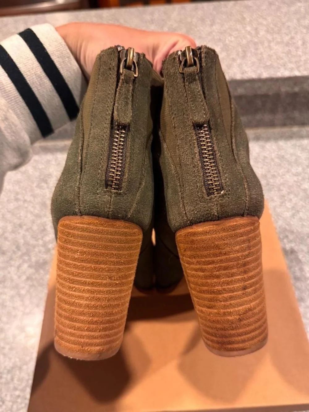 Urban Outfitters Olive Suede Block Heel Ankle Boots